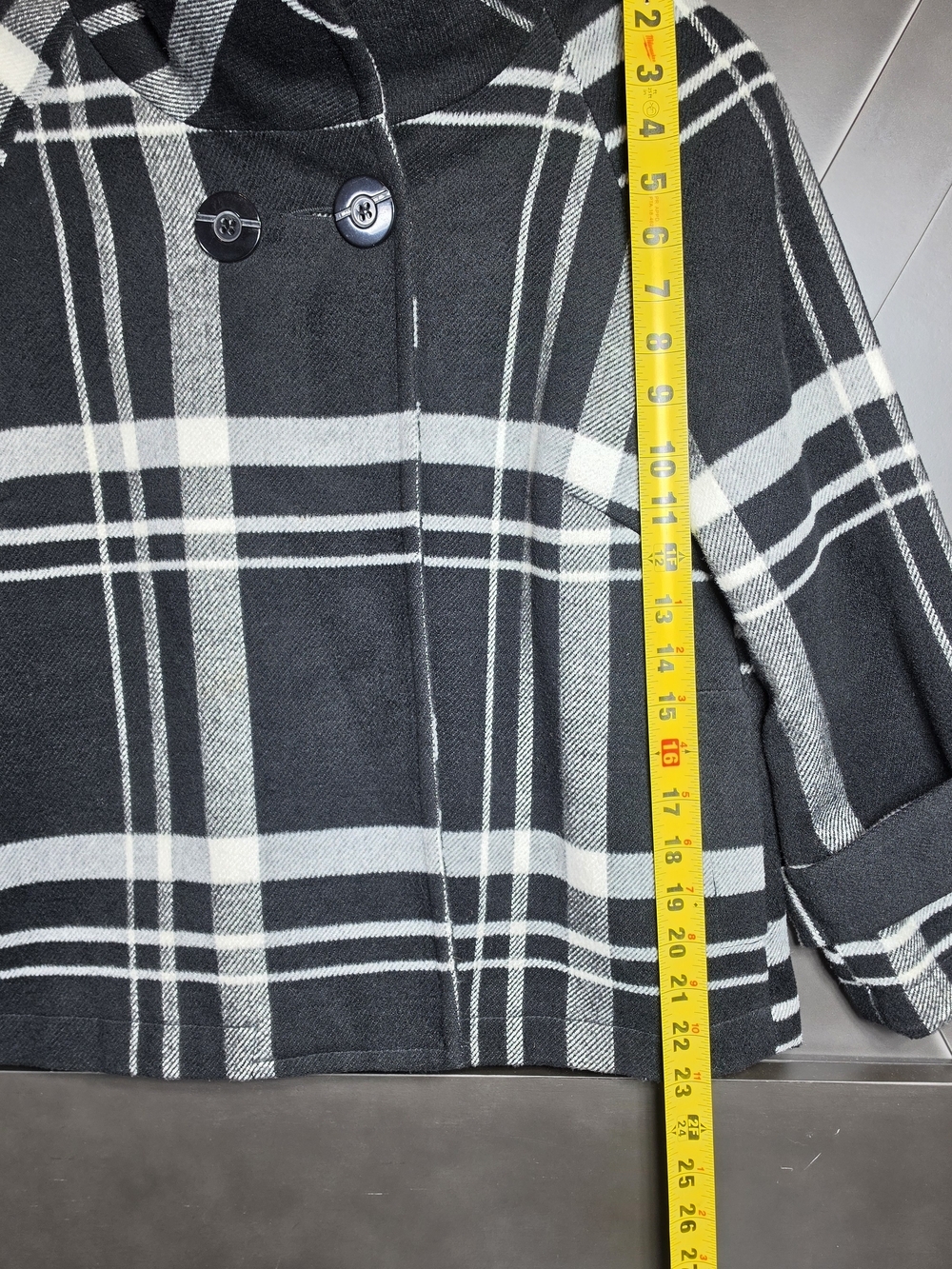 Ambition Black and White Plaid Pea Coat Womens L. A line. Swing - Picture 9 of 13